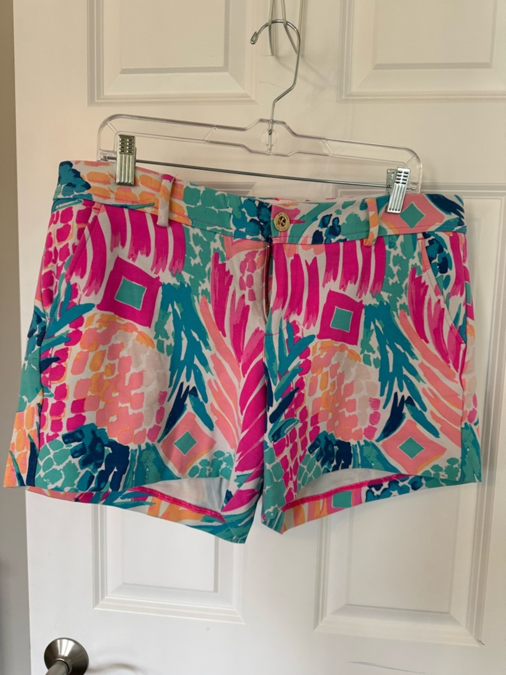 Lilly Pulitzer Colorblock Tropical Print Shorts in Pink, Teal & Coral